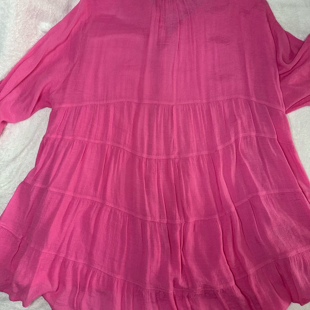 Umgee Pink Tiered 3/4 Sleeve Blouse